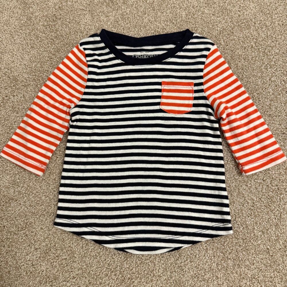 Oshkosh Crew Neck Blue Orange White Striped Shirt Boy's Size‎ 2T